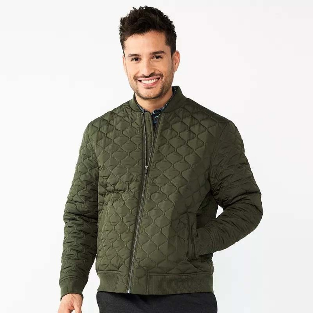 Apt. 9 Quilted Bomber Jacket Lightweight Full Zip Olive Green Large NWT‎ $100